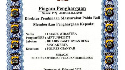 Dirbinmas Polda Bali Beri Penghargaan 16 Pers Pengemban Fungsi Binmas Terbaik