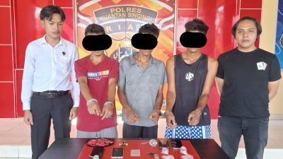 Sat Res Narkoba Polres Kuansing Ungkap Dua Kasus Narkotika Jenis Shabu di Hari yang Sama, Tiga Tersangka Diamankan