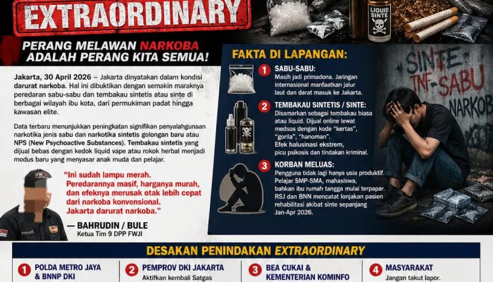 Jakarta Darurat Narkoba Tim 9 DPP FWJI Minta Aparat Segera Laksanakan Penindakan Extraordanir