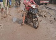 Puluhan Mobil Roda Empat dan Roda Enam Terpuruk saat Lewati Jalan Lintas yang Rusak