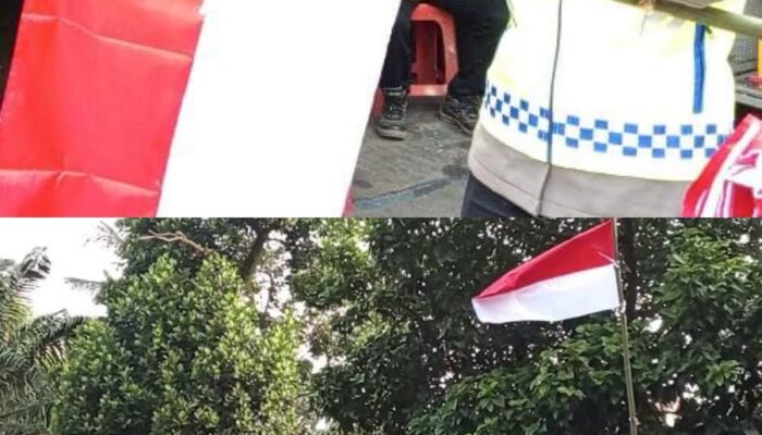 Korlantas Polri Kompol Darmawati.SE.MM.MH bersama Personilnya Bagikan Bendera Merah Putih Berserta Tiangnya