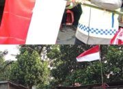 Aksi Polantas Karib KA Induk PJR BSD Korlantas Polri Kompol Darmawati.SE.MM.MH bersama Personilnya Membagikan Bendera Merah Putih Berserta Tiangnya